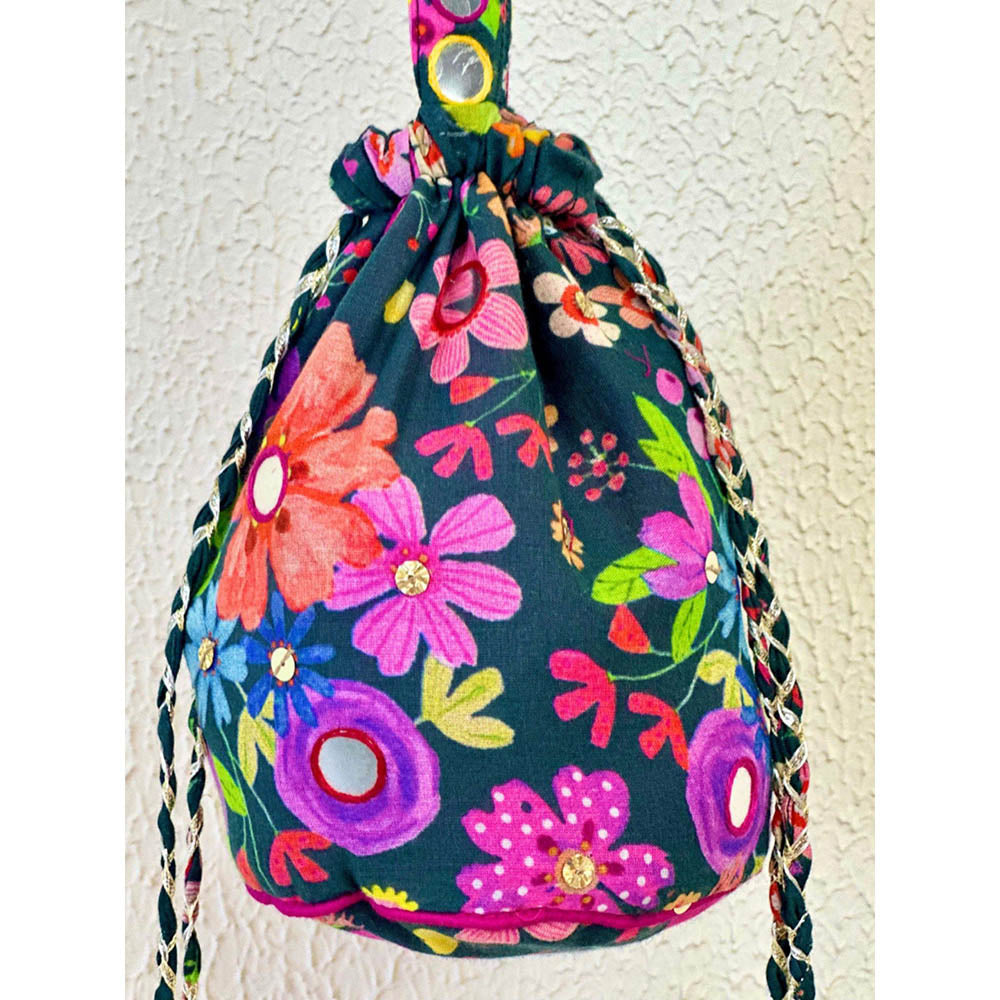 Blushing Couture by Shafali Green Printed Potli Bag