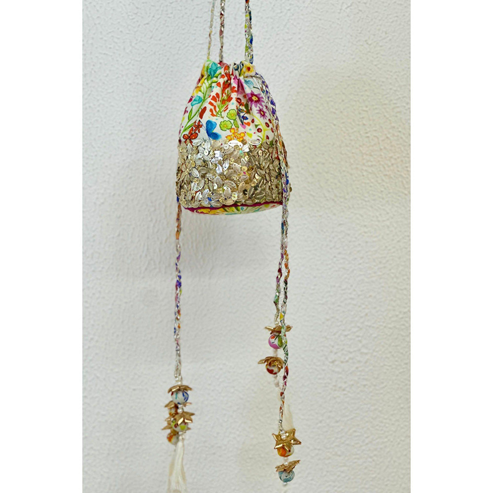 Blushing Couture by Shafali Ivory and Gold Potli Bag
