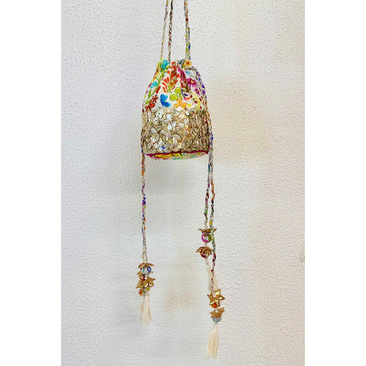 Blushing Couture by Shafali Ivory and Gold Potli Bag