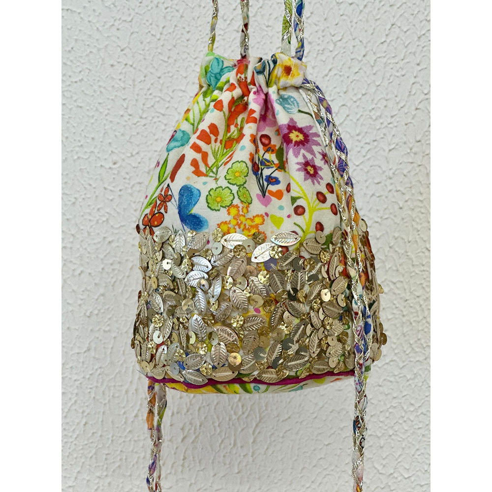 Blushing Couture by Shafali Ivory and Gold Potli Bag