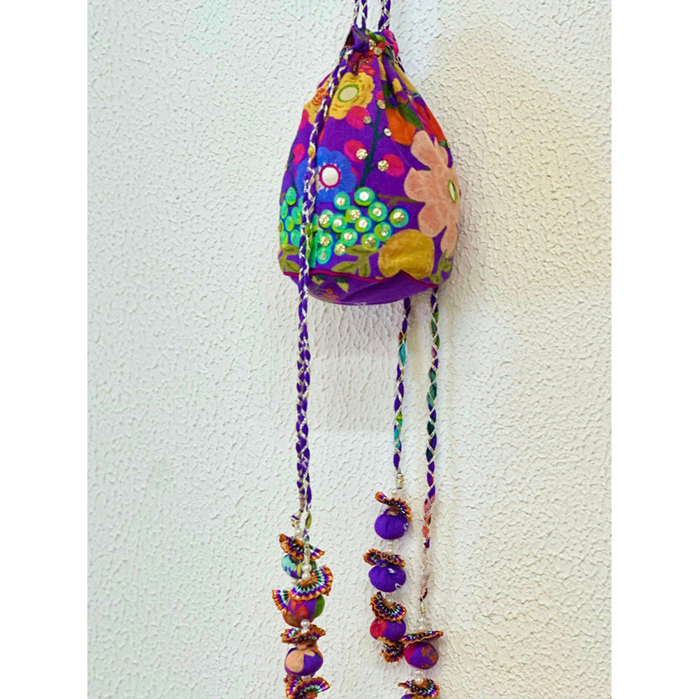 Blushing Couture by Shafali Purple Printed Potli Bag
