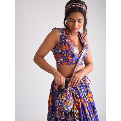 Blushing Couture by Shafali Purple Floral Printed Potli Bag