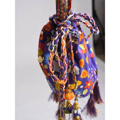 Blushing Couture by Shafali Purple Floral Printed Potli Bag