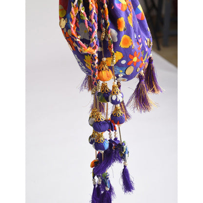 Blushing Couture by Shafali Purple Floral Printed Potli Bag