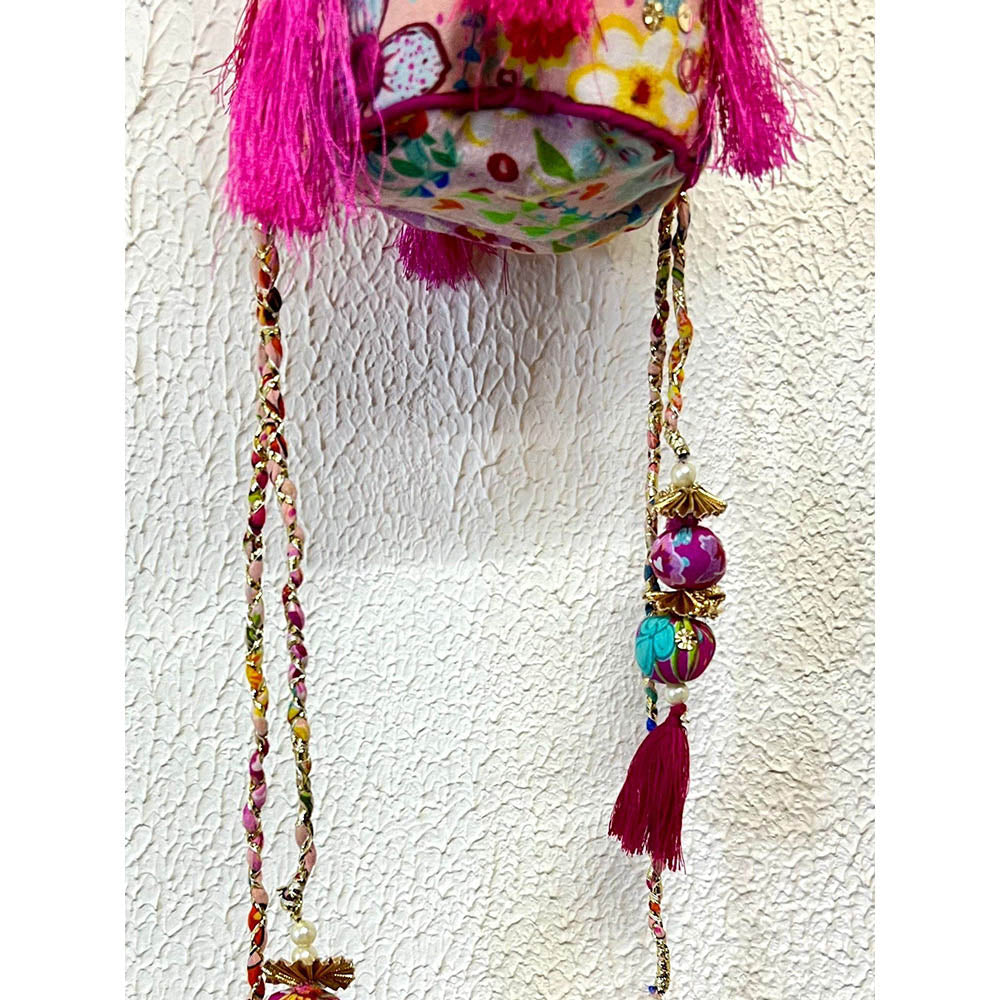 Blushing Couture by Shafali Pink Fringes Potli Bag