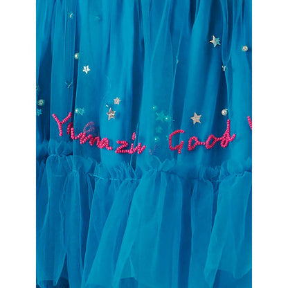 Blushing Couture by Shafali Blue Embellished Net Skirt with Bustier (Set of 2)