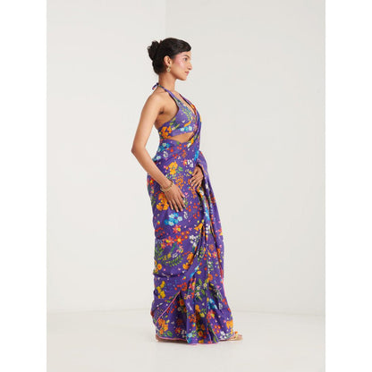 Blushing Couture by Shafali Purple Printed Pre Draped Saree with Stitched Blouse