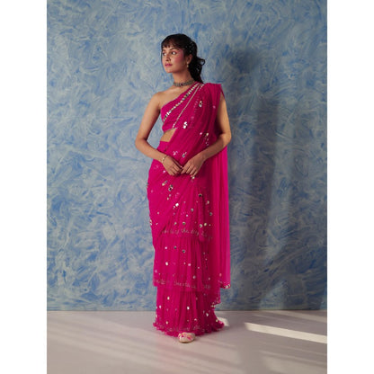 Blushing Couture by Shafali Magenta Pre-Stitch Saree with Stitched Blouse