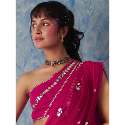 Blushing Couture by Shafali Magenta Pre-Stitch Saree with Stitched Blouse