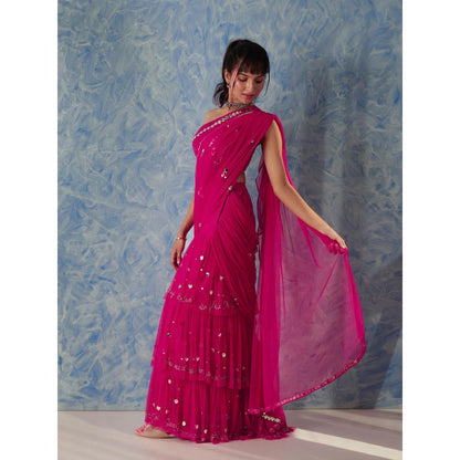 Blushing Couture by Shafali Magenta Pre-Stitch Saree with Stitched Blouse