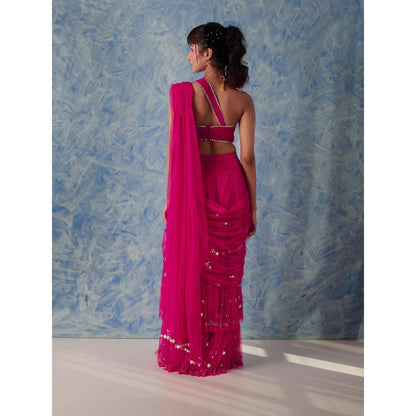 Blushing Couture by Shafali Magenta Pre-Stitch Saree with Stitched Blouse