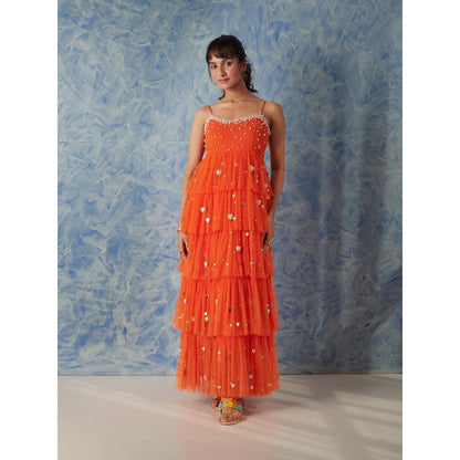 Blushing Couture by Shafali Orange Embellished Maxi Dress