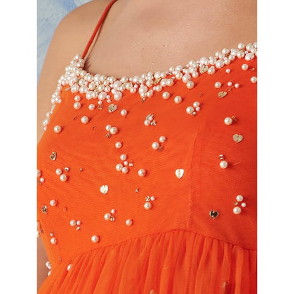 Blushing Couture by Shafali Orange Embellished Maxi Dress