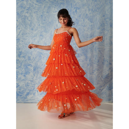 Blushing Couture by Shafali Orange Embellished Maxi Dress