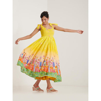 Blushing Couture by Shafali Yellow Printed Maxi Dress