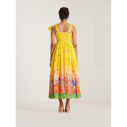 Blushing Couture by Shafali Yellow Printed Maxi Dress