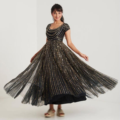 Blushing Couture by Shafali Black Embellished Maxi Dress