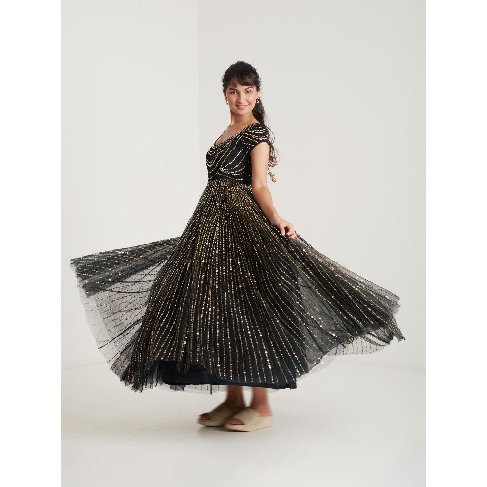 Blushing Couture by Shafali Black Embellished Maxi Dress