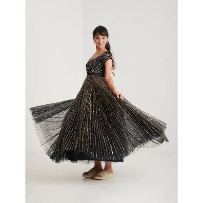 Blushing Couture by Shafali Black Embellished Maxi Dress