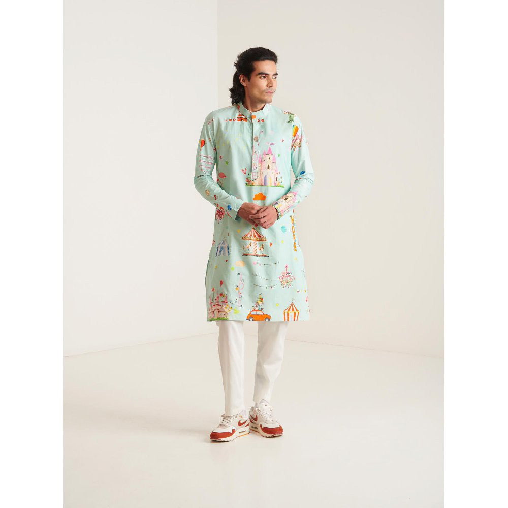 Blushing Couture by Shafali Blue Carnival Pyjama with Kurta (Set of 2)