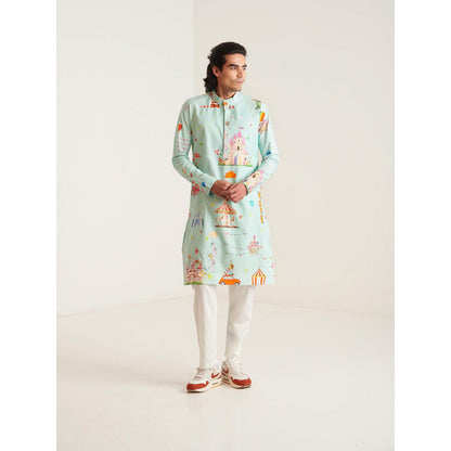 Blushing Couture by Shafali Blue Carnival Pyjama with Kurta (Set of 2)