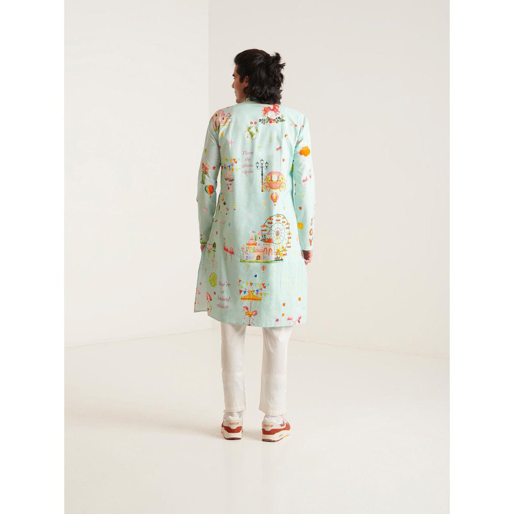 Blushing Couture by Shafali Blue Carnival Pyjama with Kurta (Set of 2)