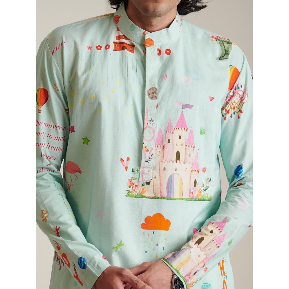 Blushing Couture by Shafali Blue Carnival Pyjama with Kurta (Set of 2)