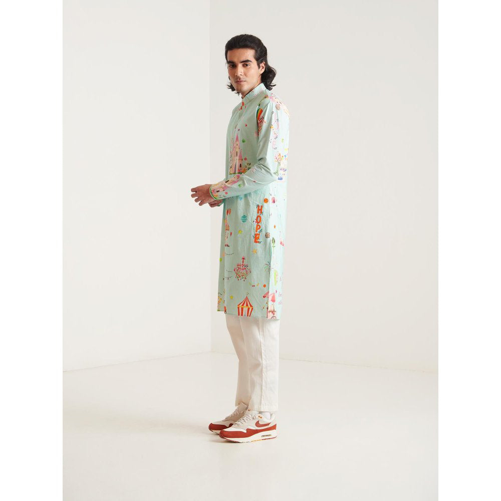 Blushing Couture by Shafali Blue Carnival Pyjama with Kurta (Set of 2)