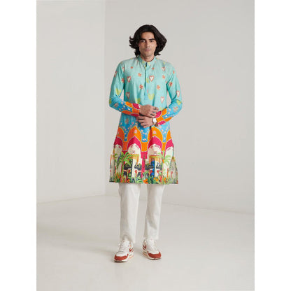 Blushing Couture by Shafali Blue Printed Kurta with Pyjama (Set of 2)