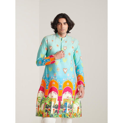 Blushing Couture by Shafali Blue Printed Kurta with Pyjama (Set of 2)
