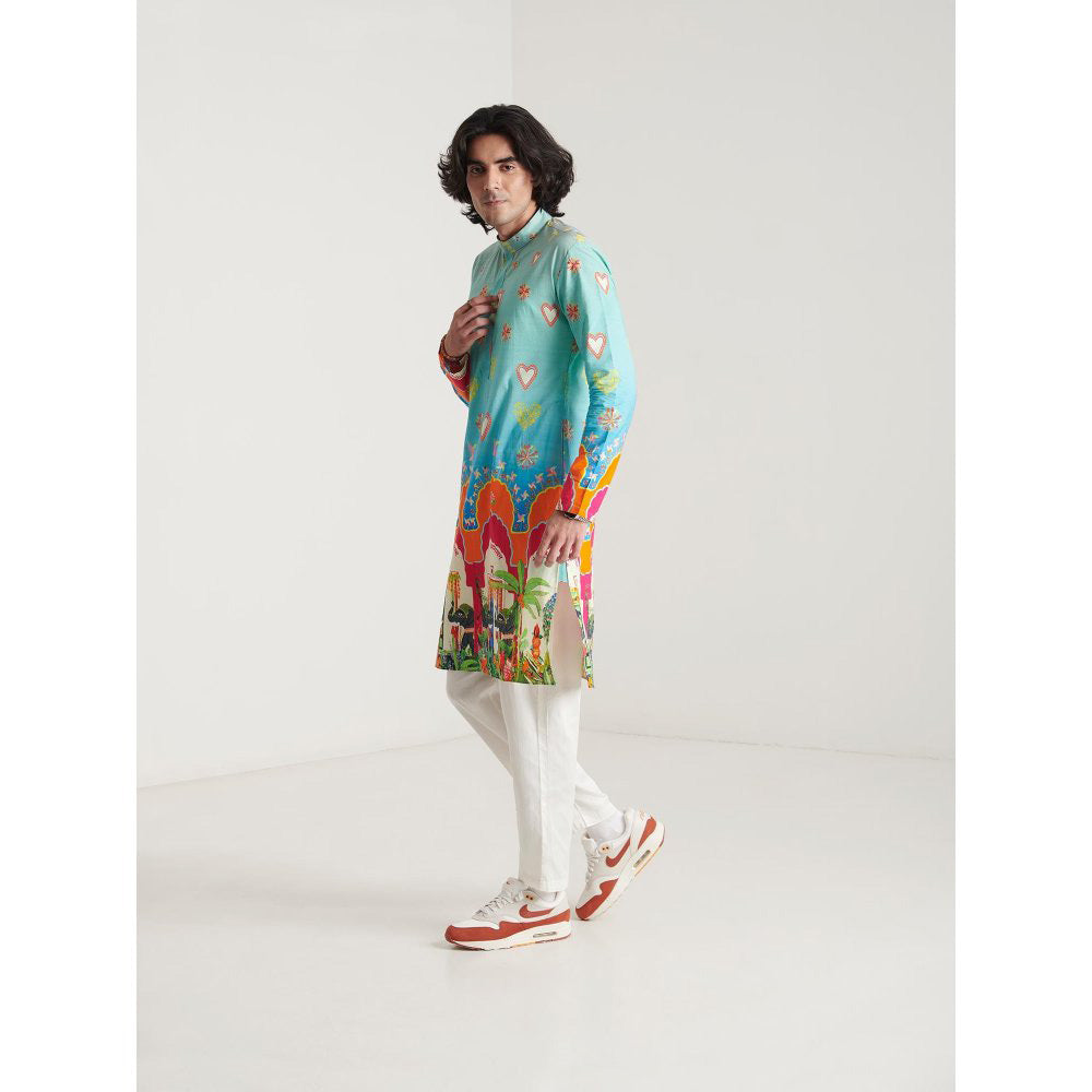 Blushing Couture by Shafali Blue Printed Kurta with Pyjama (Set of 2)