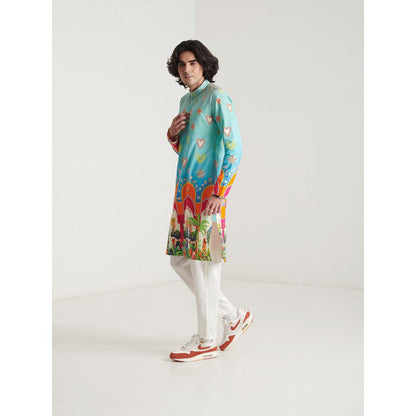 Blushing Couture by Shafali Blue Printed Kurta with Pyjama (Set of 2)