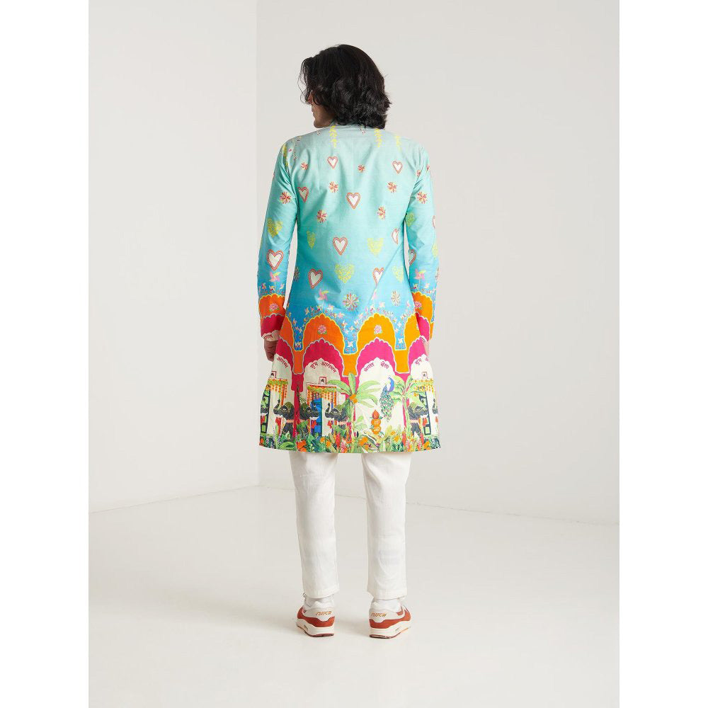 Blushing Couture by Shafali Blue Printed Kurta with Pyjama (Set of 2)