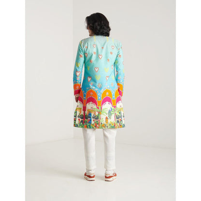 Blushing Couture by Shafali Blue Printed Kurta with Pyjama (Set of 2)