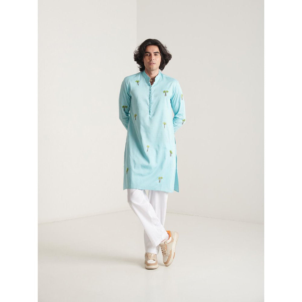 Blushing Couture by Shafali Blue Hand- Embroidered Beach Inspired Kurta with Pyjama (Set of 2)