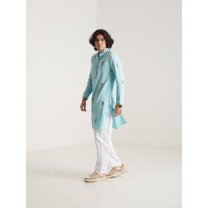 Blushing Couture by Shafali Blue Hand- Embroidered Beach Inspired Kurta with Pyjama (Set of 2)