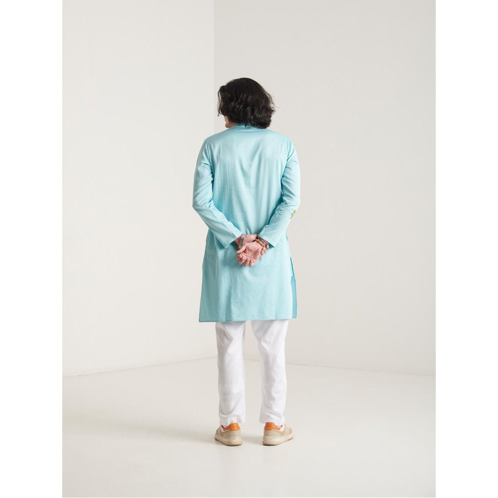 Blushing Couture by Shafali Blue Hand- Embroidered Beach Inspired Kurta with Pyjama (Set of 2)