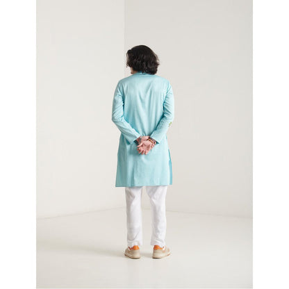 Blushing Couture by Shafali Blue Hand- Embroidered Beach Inspired Kurta with Pyjama (Set of 2)