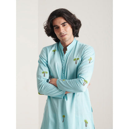 Blushing Couture by Shafali Blue Hand- Embroidered Beach Inspired Kurta with Pyjama (Set of 2)