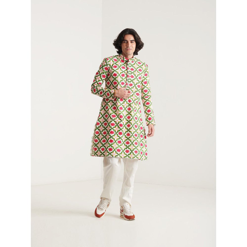 Blushing Couture by Shafali Multicolour Cream Printed Kurta with Pyjama (Set of 2)