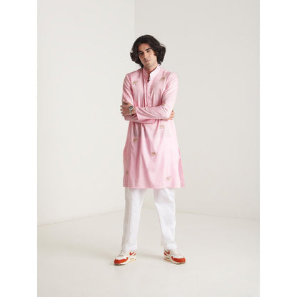 Blushing Couture by Shafali Pink Hand Embroidered Kurta with Pyjama (Set of 2)