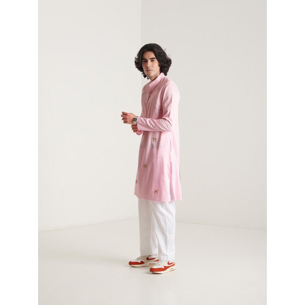 Blushing Couture by Shafali Pink Hand Embroidered Kurta with Pyjama (Set of 2)