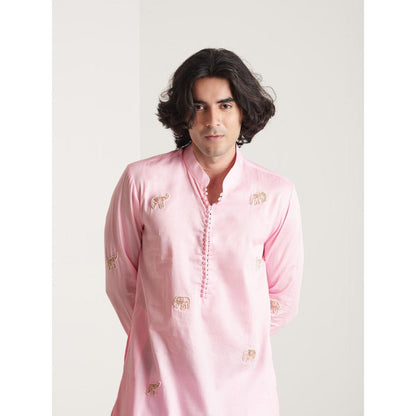 Blushing Couture by Shafali Pink Hand Embroidered Kurta with Pyjama (Set of 2)