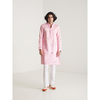 Blushing Couture by Shafali Pink Hand Embroidered Kurta with Pyjama (Set of 2)