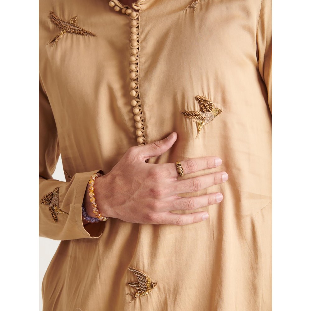 Blushing Couture by Shafali Beige Hand Embroidered Kurta and Pyjama (Set of 2)