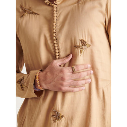Blushing Couture by Shafali Beige Hand Embroidered Kurta and Pyjama (Set of 2)