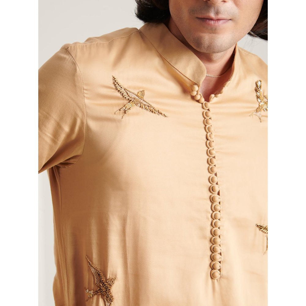 Blushing Couture by Shafali Beige Hand Embroidered Kurta and Pyjama (Set of 2)