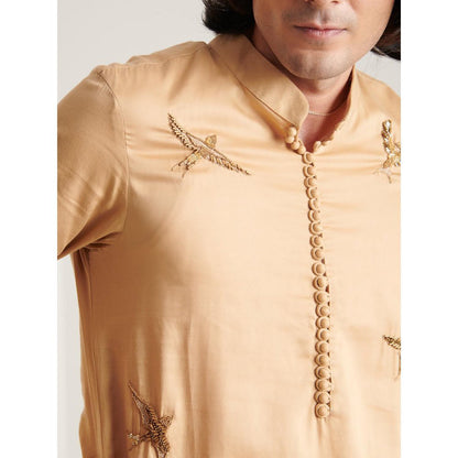 Blushing Couture by Shafali Beige Hand Embroidered Kurta and Pyjama (Set of 2)
