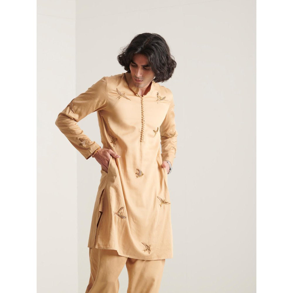 Blushing Couture by Shafali Beige Hand Embroidered Kurta and Pyjama (Set of 2)