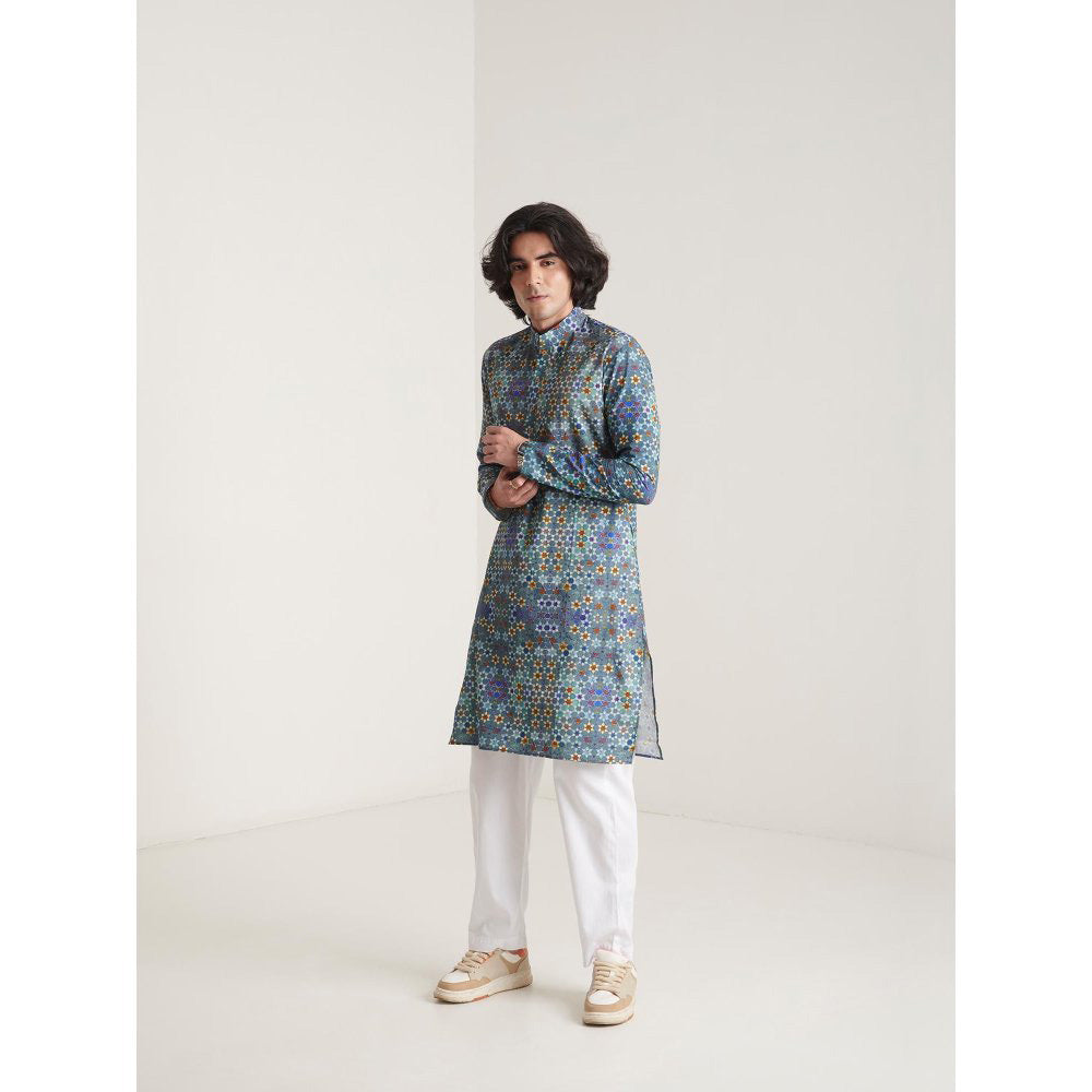 Blushing Couture by Shafali Blue Printed Kurta with Pyjama (Set of 2)